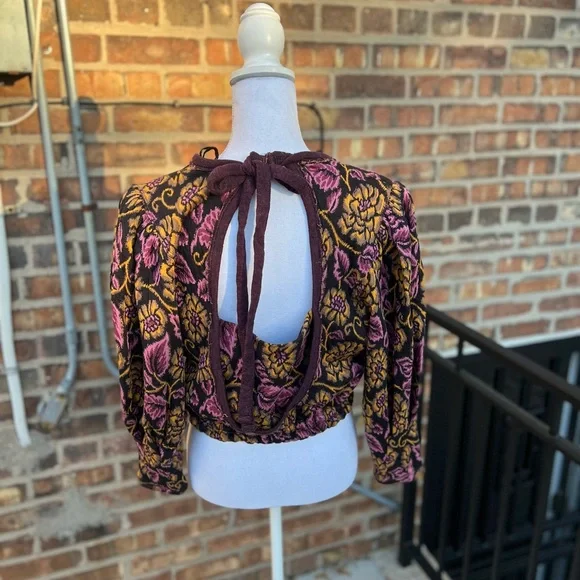 Free people yellow/purple long sleeve sweater size medium - Picture 3 of 3